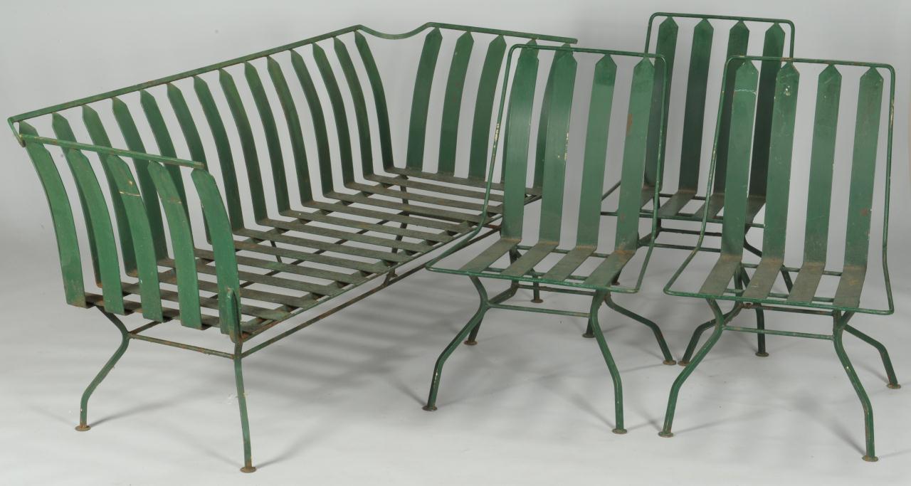 Lot 589 French Art Deco Patio Furniture settee & 3 chairs