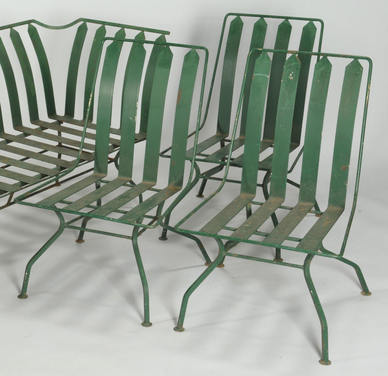 Lot 589 French Art Deco Patio Furniture settee & 3 chairs