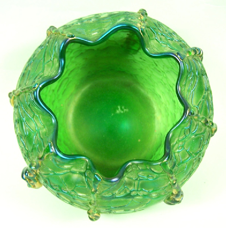 Antique green art glass bowl, att. Loetz