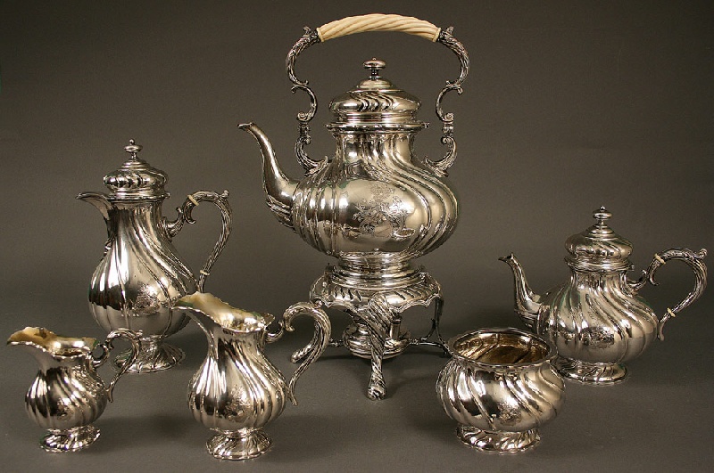 German silver tea service, marks for Eduard Foehr