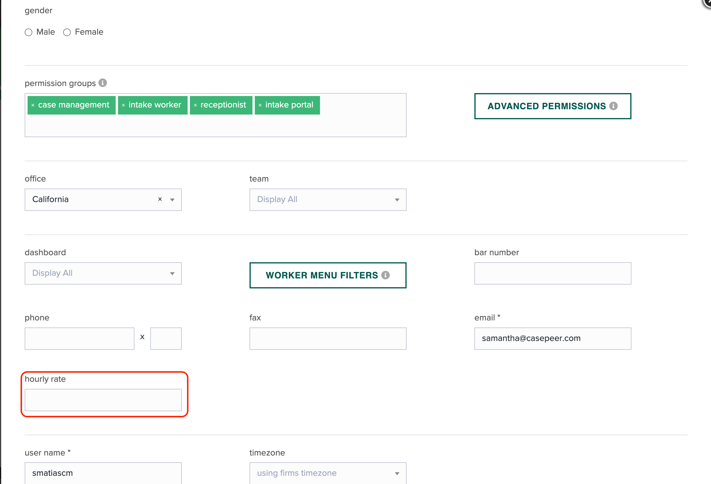Add in an Hourly Rate for Users CASEpeer