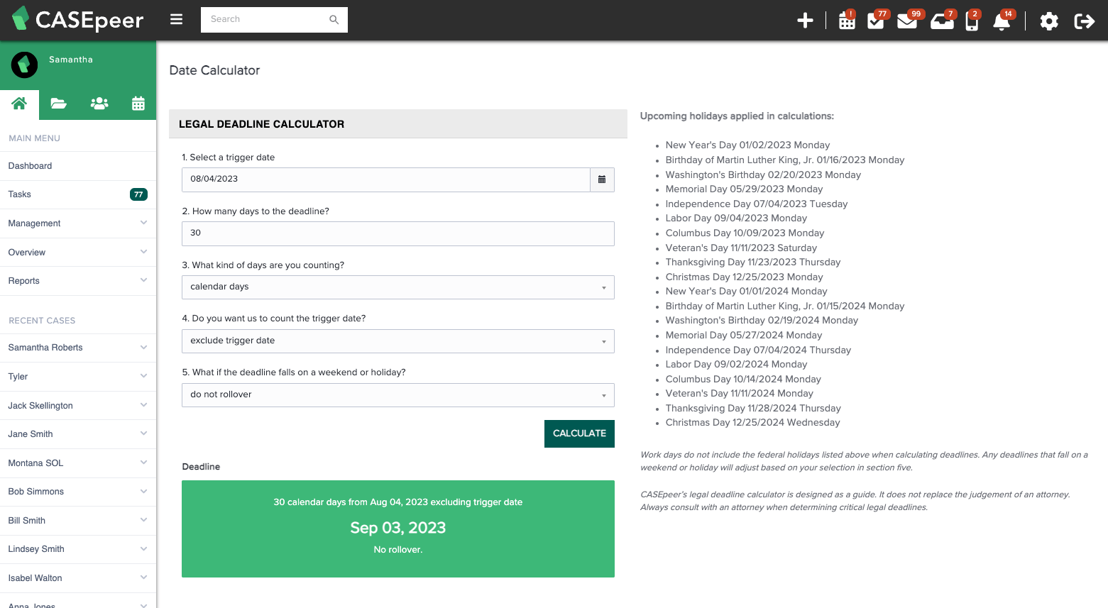 Calculate Litigation Dates CASEpeer