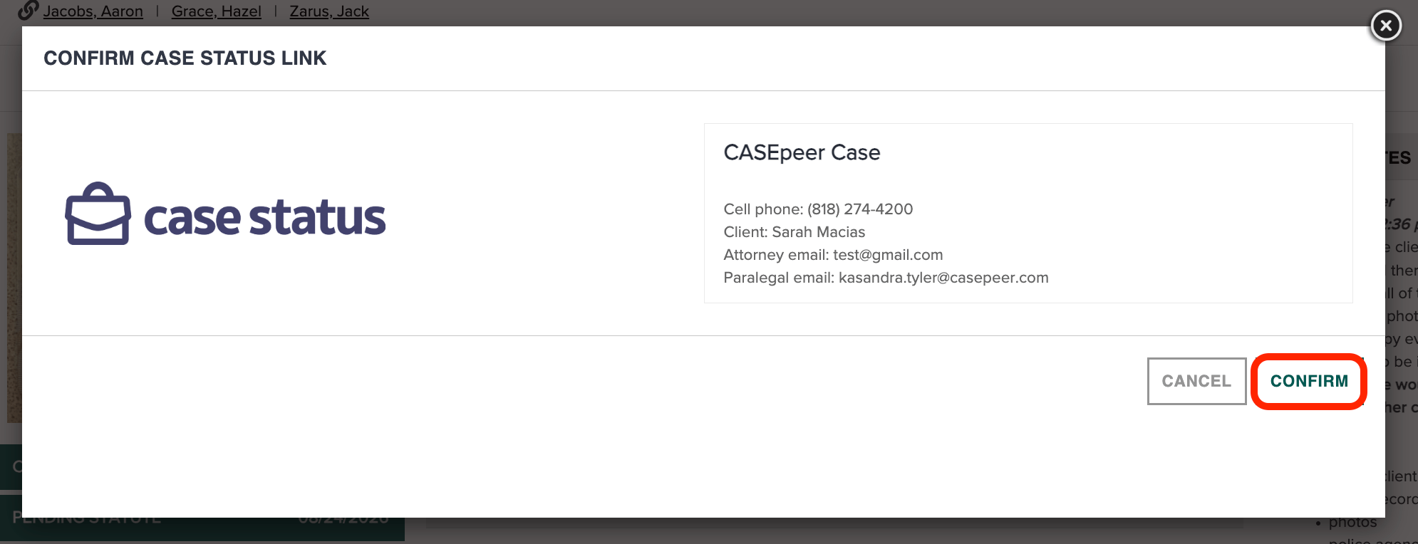Connect or Push a Case to Your Case Status Account CASEpeer