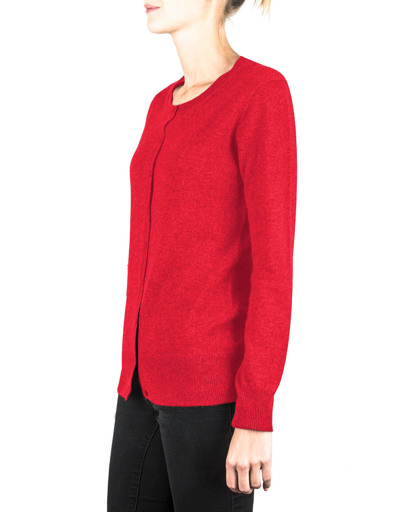 CASHMERE.CH Damen Kaschmir Strickjacke Cardigan Rundhals rot CASH