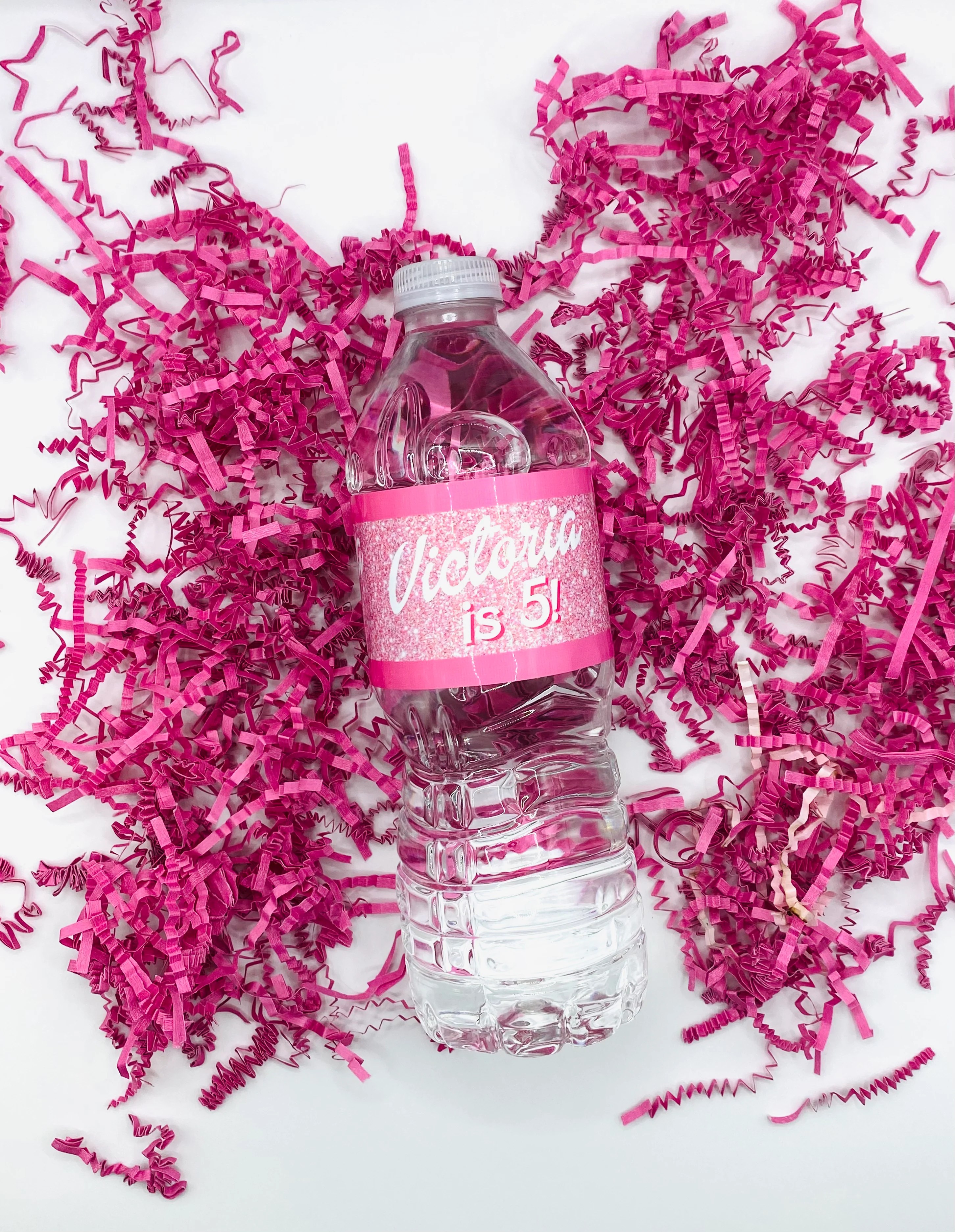 Printed Water Bottle Labels Girly Pink Glitter Custom with Name and A