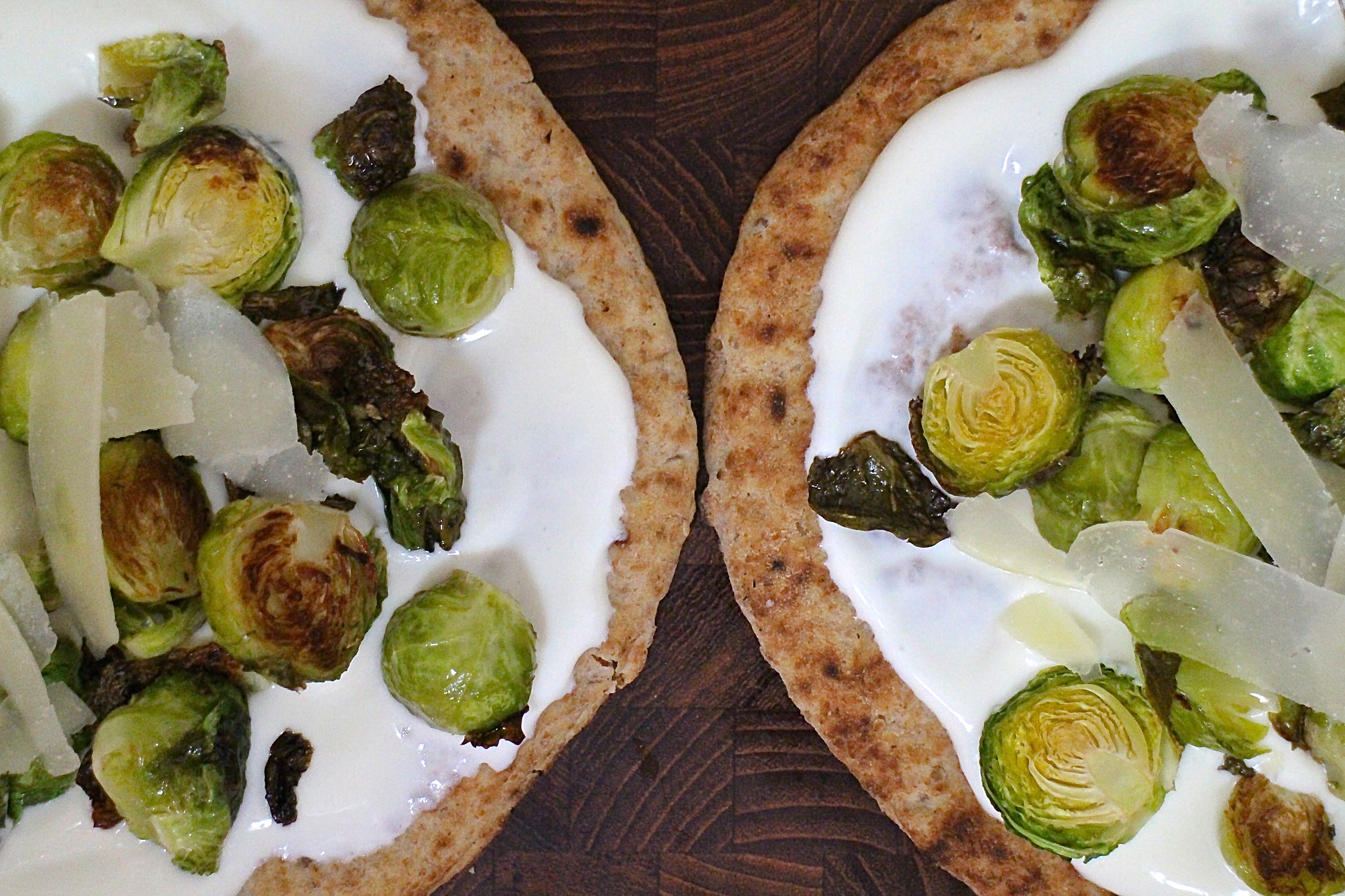 Roasted Brussels Sprouts Flatbread with Creamy Greek Yogurt Cassie's