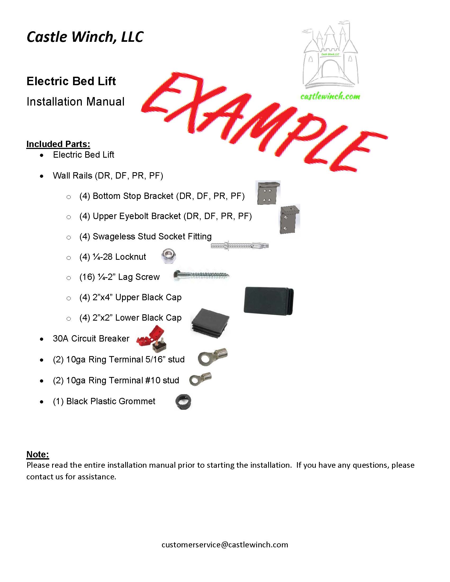Electric Bed Lift Installation Manual Example_Page_1 Castle Winch, LLC