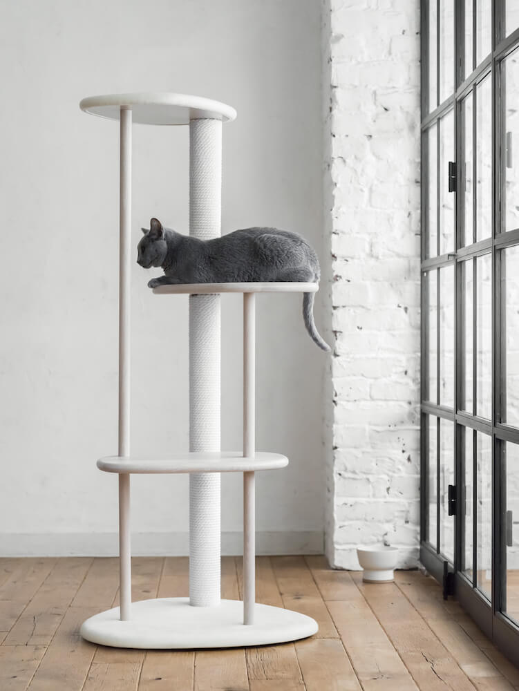 CAT TREE 綿縄爪とぎ カリモク家具 木製 据え置き 高さ124cm 日本製 撥水加工生地 キャット