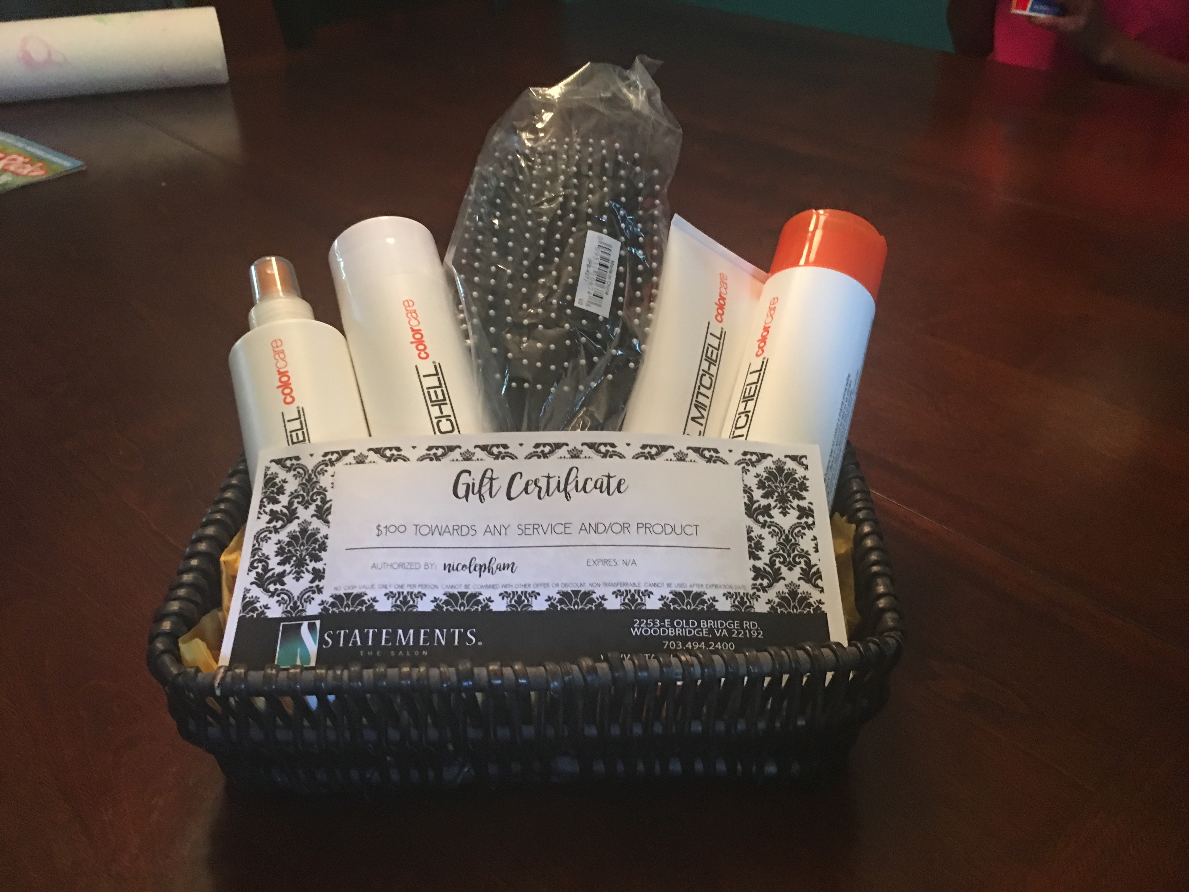 Hair care basket & gift certificate