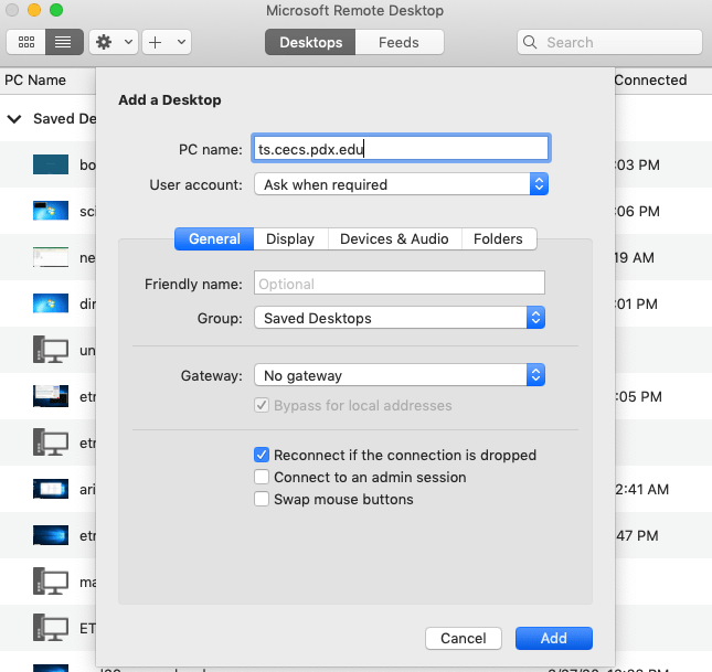 Using RDP to Connect to a Windows Computer from MacOS Computer Action