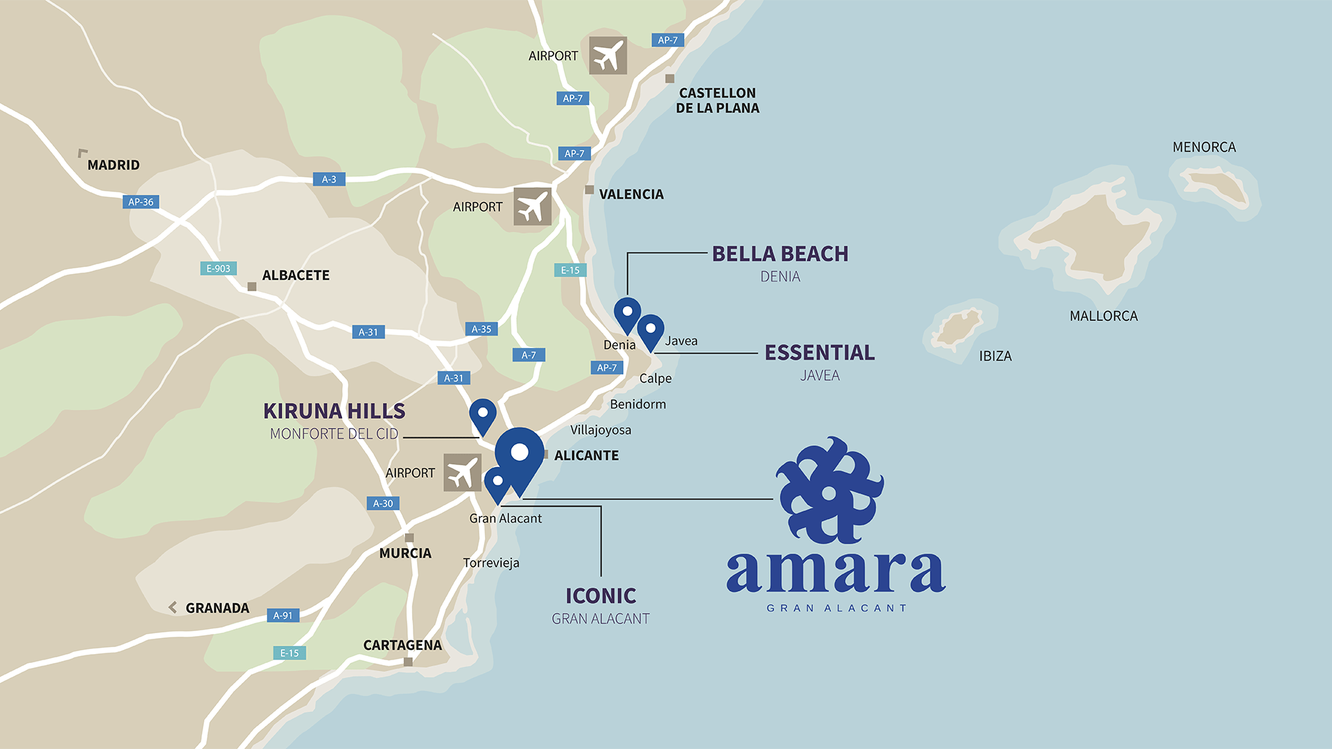 Mapa AMARA ageng AGENTS SPANISH PROPERTIES
