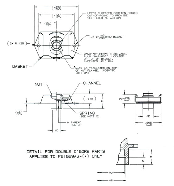 Item F51559A325C, F51559 Anchor Nut Floating, Spring Loaded On