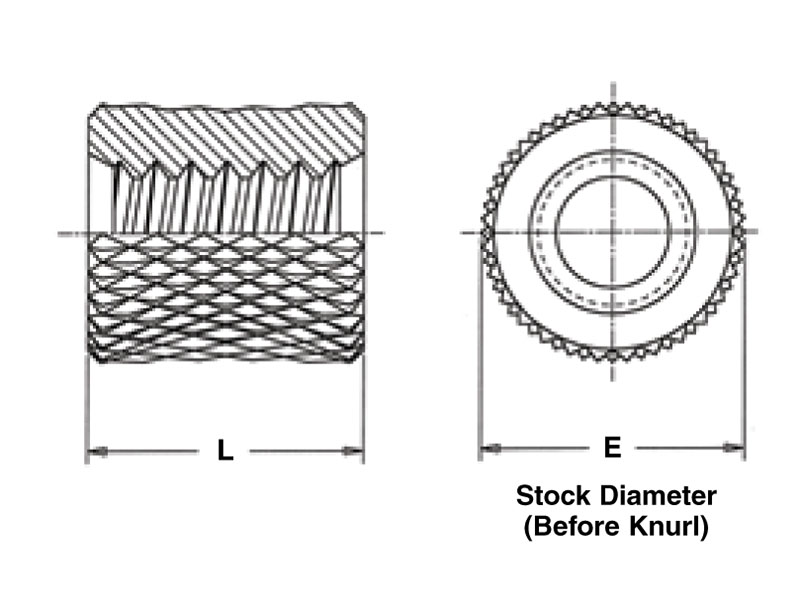 Part STKCM46, Moldedin Threaded Inserts, ThruThreaded, Knurled