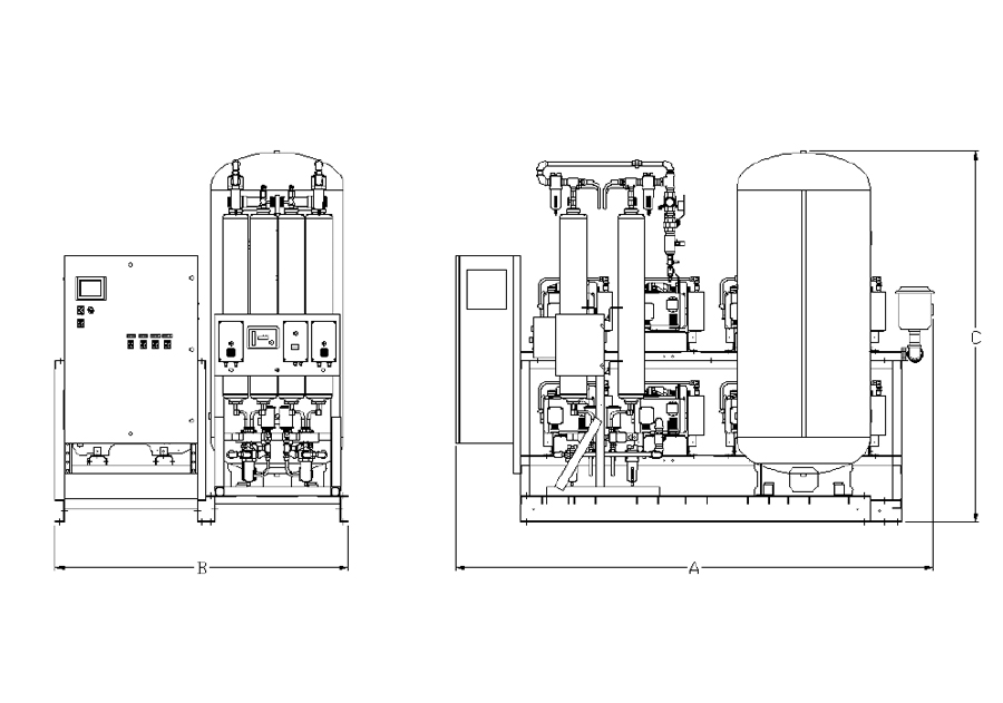 Item LSQ10A5, 10HP Laboratory Open Oilless Scroll Quadplex Air Compressor with Premium NFPA