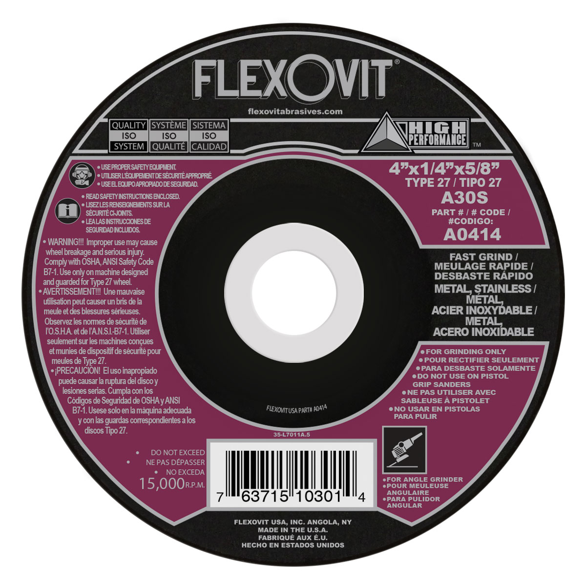 Item A0414, Type 27 Grinding Wheel On Flexovit USA, Inc.