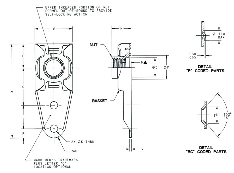 Item F20013, F2001 Anchor Nut Floating, OneLug, Cres On Howmet