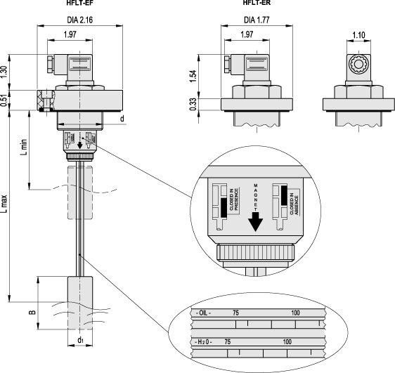 HFLTE Level Indicators with Float and Level Electrical Sensor