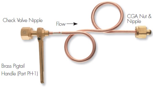 Item # PH-63, Oxygen Gas Right Hand Female Rigid Pigtail with Brass