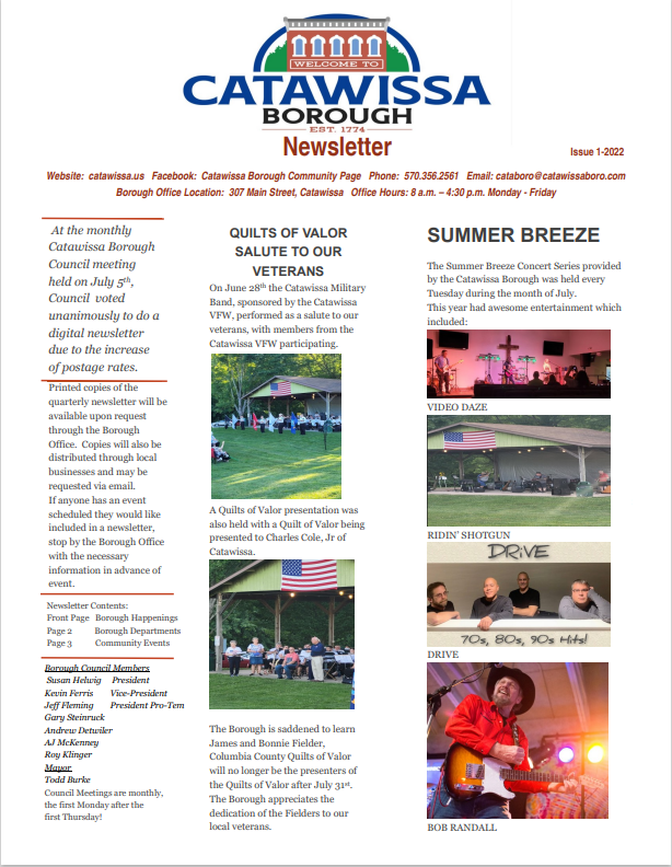 Newsletter Catawissa Borough, Pennsylvania