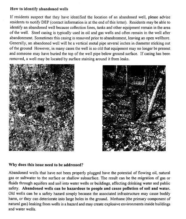 DEP Abandoned Wells Information Catawissa Borough, Pennsylvania
