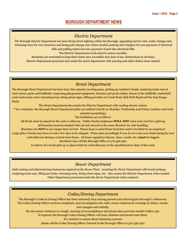 Newsletter Catawissa Borough, Pennsylvania