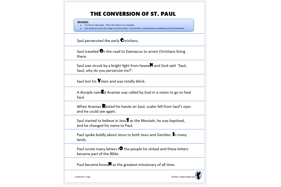 St. Paul's Conversion Catechism Activity Catechism Angel Free Resources