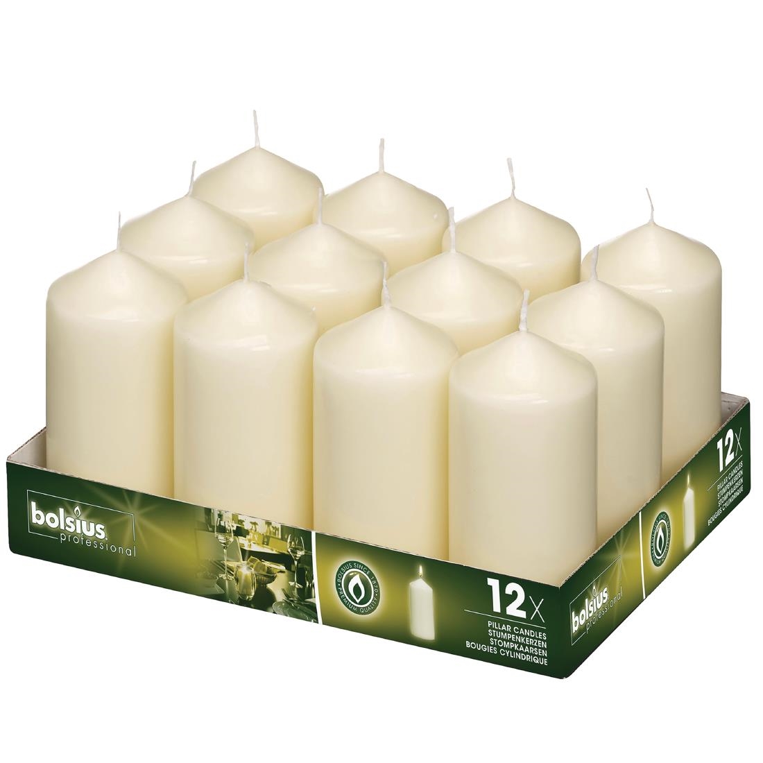 Bolsius Tall Pillar Candles Ivory 120mm Pack of 12 (DB087) CaterSpeed