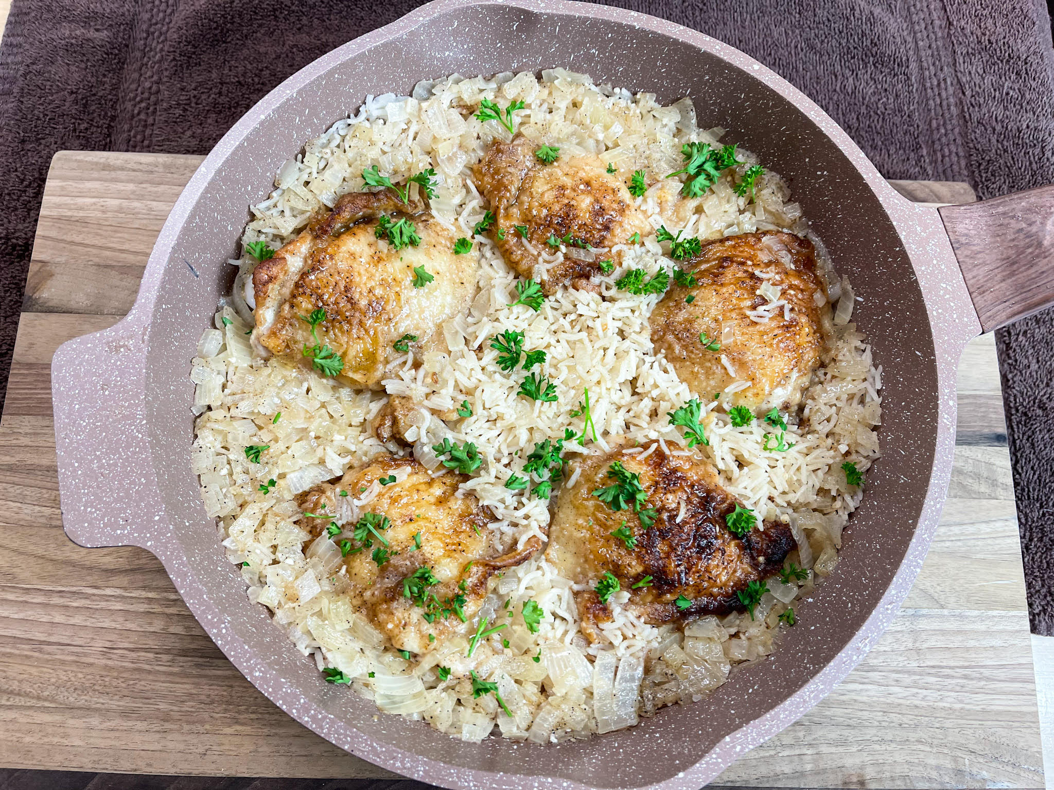 One Pan Seared Chicken Thighs & Rice Catherine's Plates