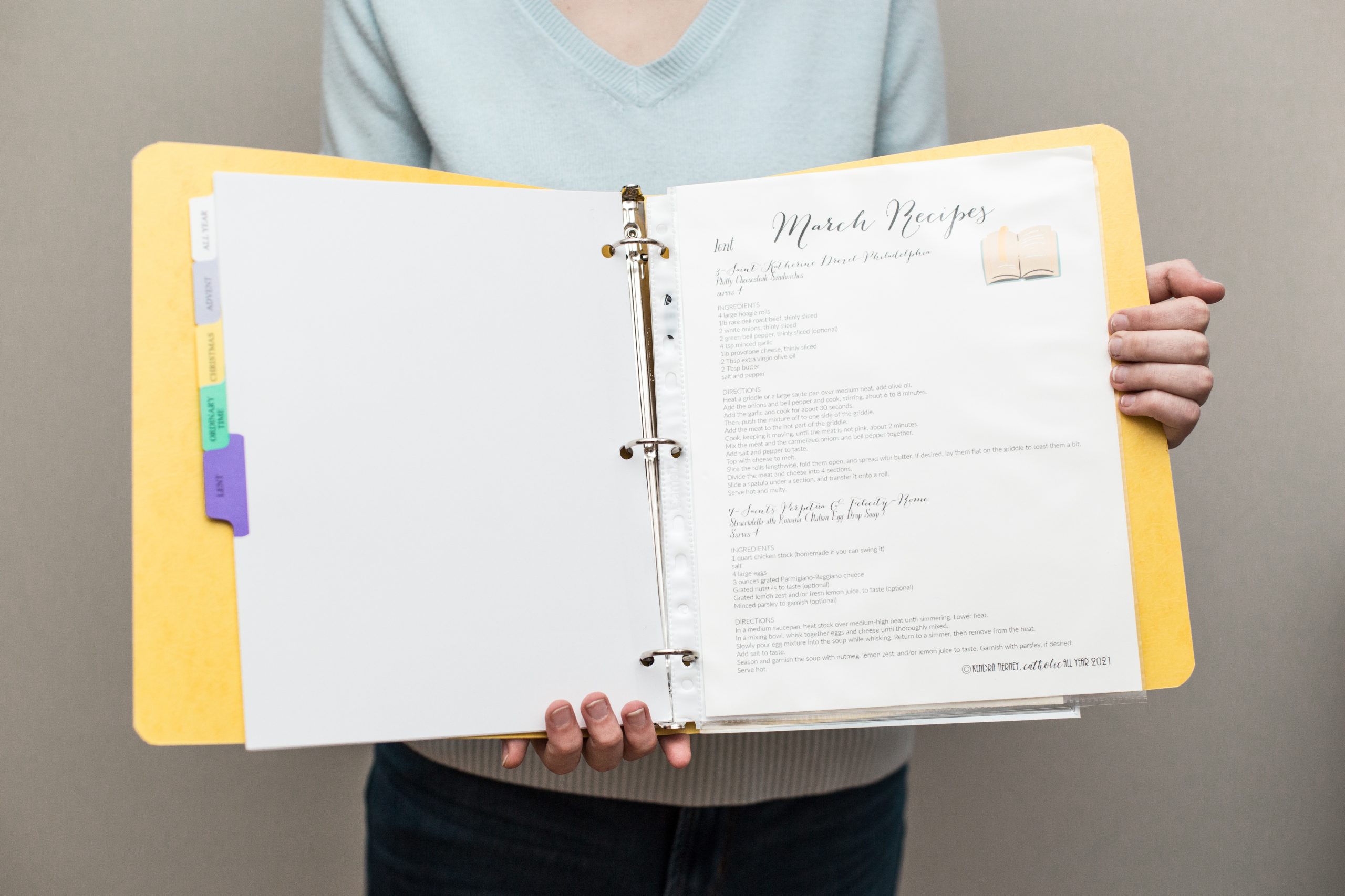 8.5 x 11 recipe page protectors (20 sheets) Catholic All Year