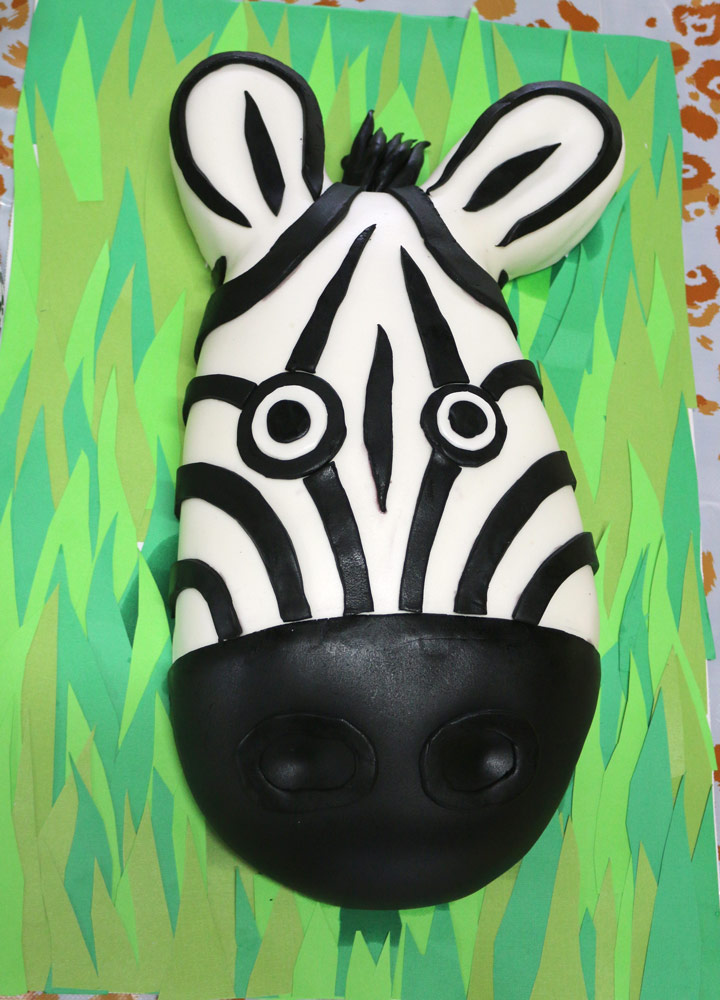 Zebra face fondant cake