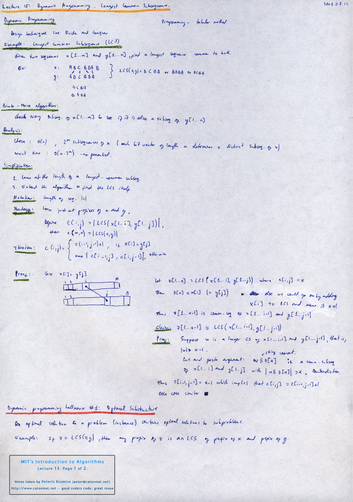 MIT�s Introduction to Algorithms, Lecture 15 Dynamic
