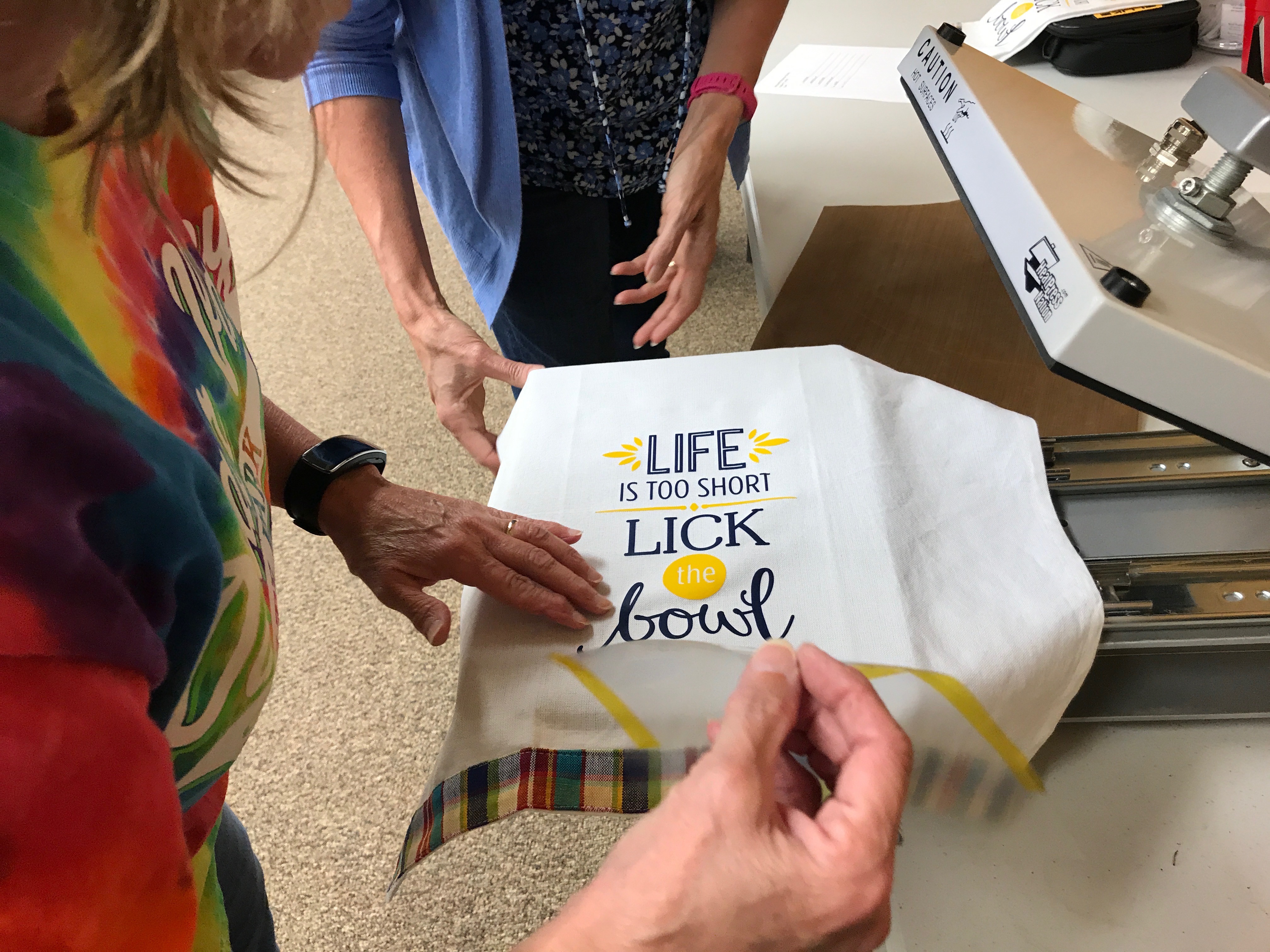 Two Color HTV Tea Towel Caught by Design