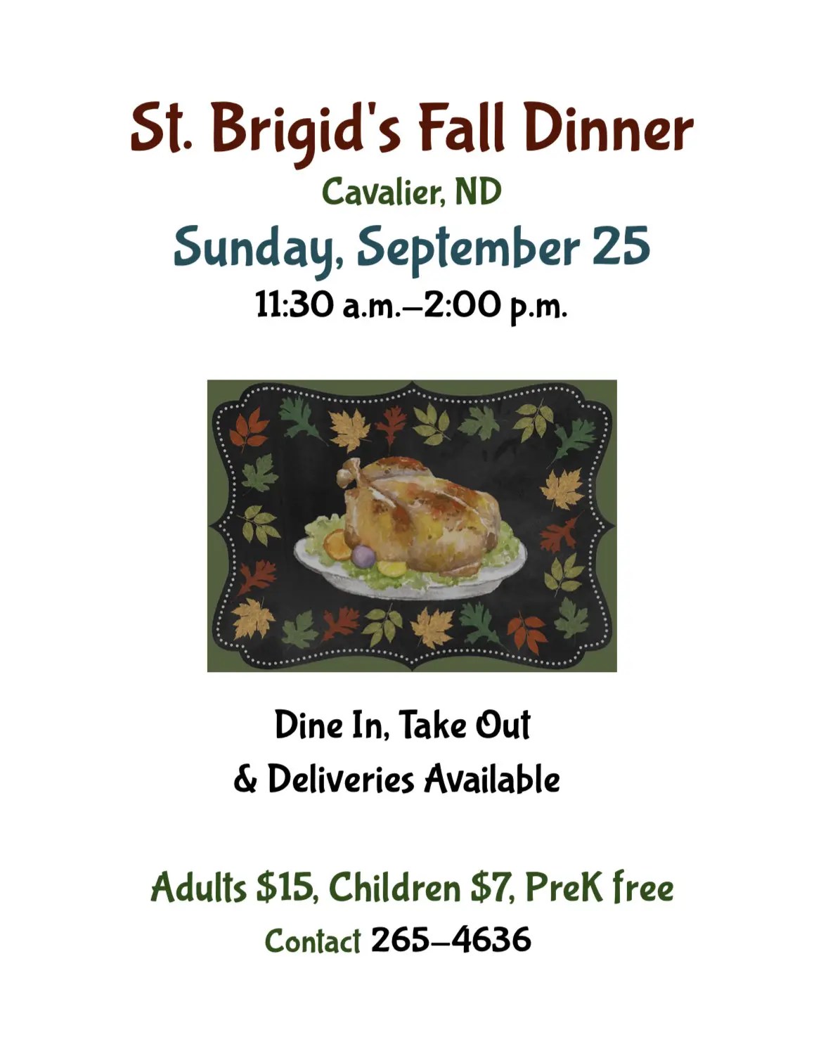 St. Brigid's Fall Dinner Cavalier Chamber of Commerce