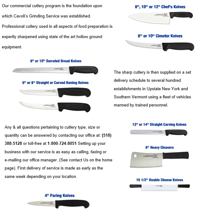 Custom Cutlery Cavolis Grinding 1921 Broadway Schenectady, NY 12306
