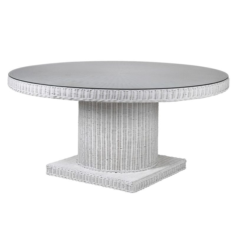 Briland White Rattan Dining Table Cay Design