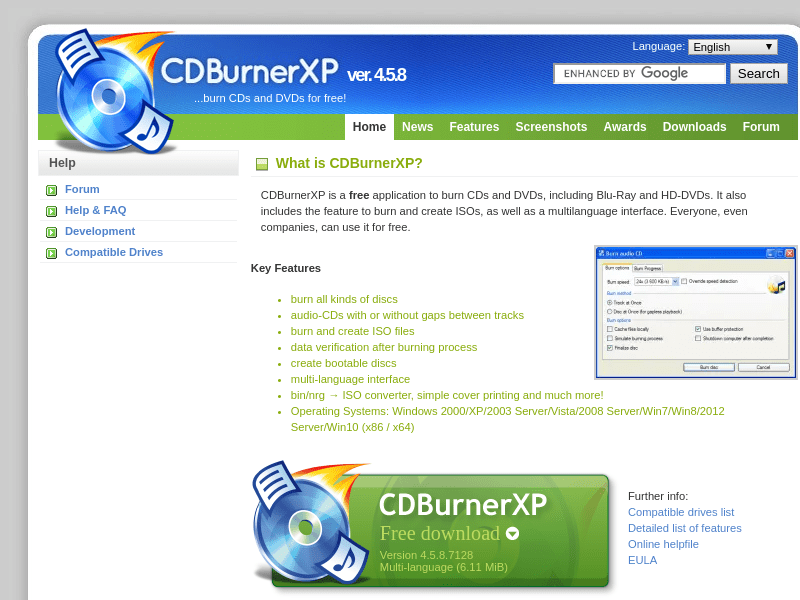 CDBurnerXP Free CD and DVD burning software CB.click Advanced URL