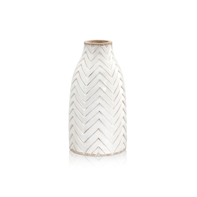 Adra White Chevron Vase + Reviews Crate & Barrel