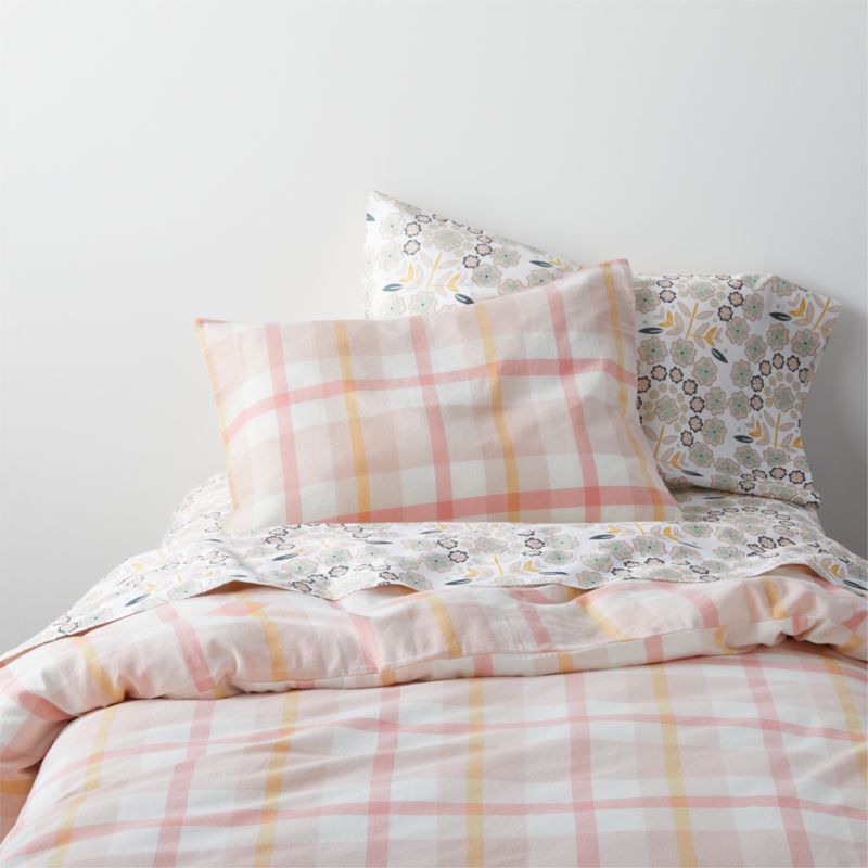 Adventure Modern Organic Twin Pink Plaid Kids Duvet Cover Crate & Kids