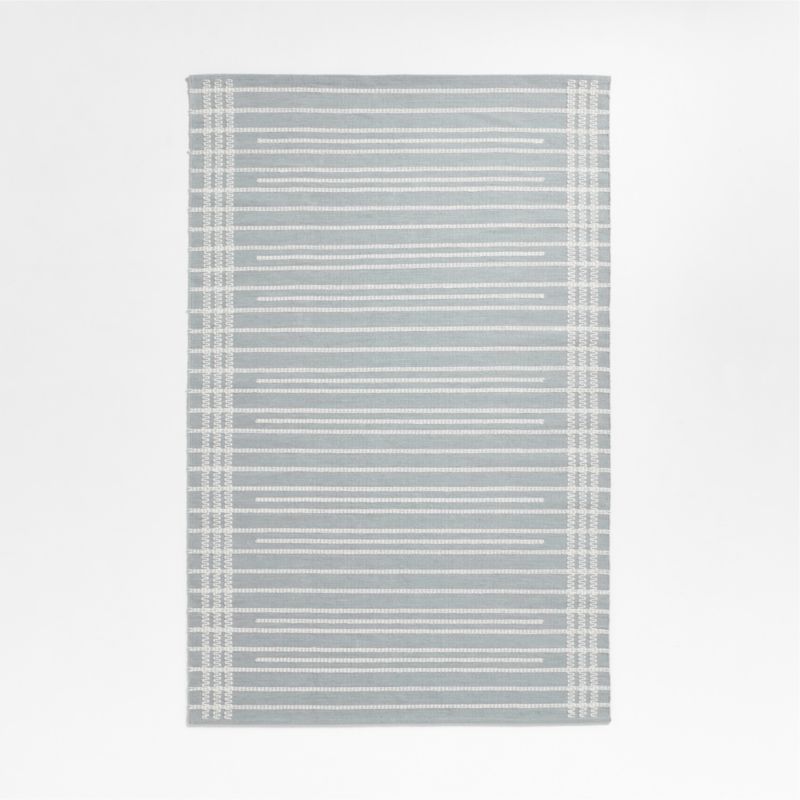 Alternating Lines Striped Wool Light Blue Kids Area Rug 8x10 Crate & Kids