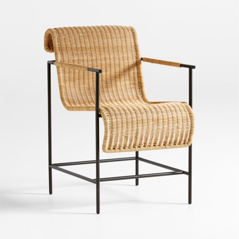 Alvar Black Rattan Dining Arm Chair Crate & Barrel