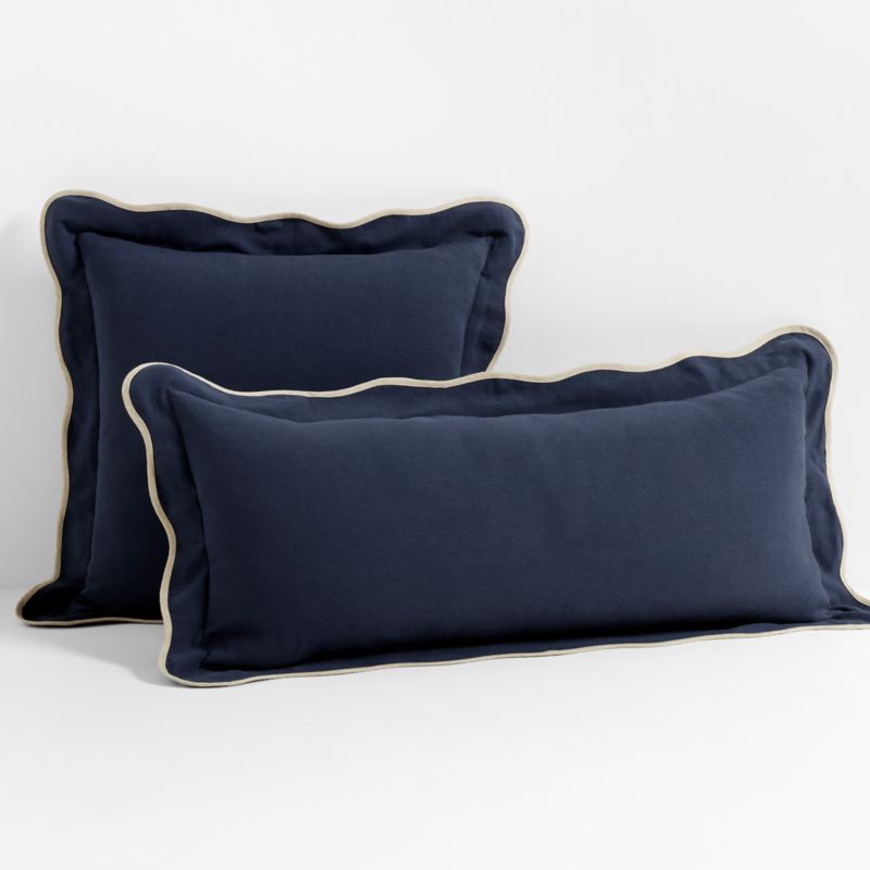 Amalfi Cotton Linen Scallop Edge 23"x23" Deep Indigo Blue Throw Pillow