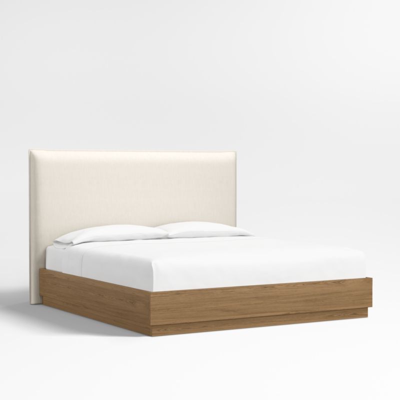 Arvada 54" Linen Ivory Upholstered King Headboard with Batten Brown Oak