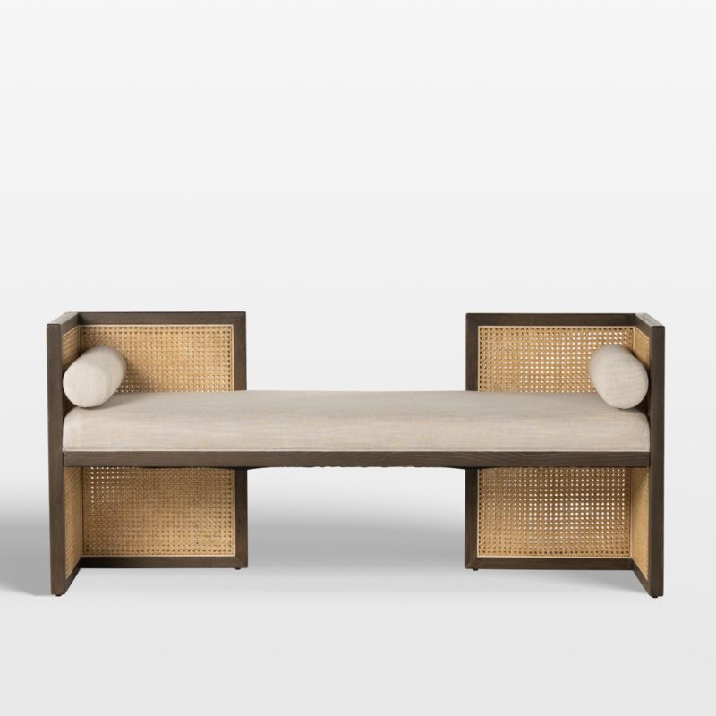 Asher Cane & Beech Wood Upholstered Bench with Pillows Crate & Barrel