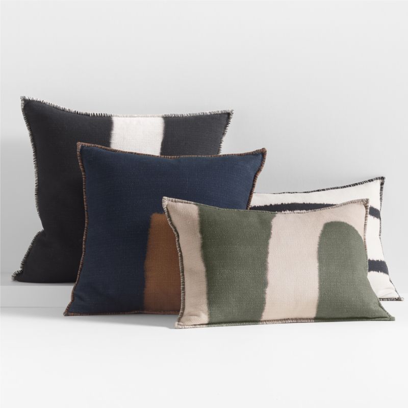 Ashi Painterly Organic Cotton 22"x15" Burnt Green Throw Pillow with