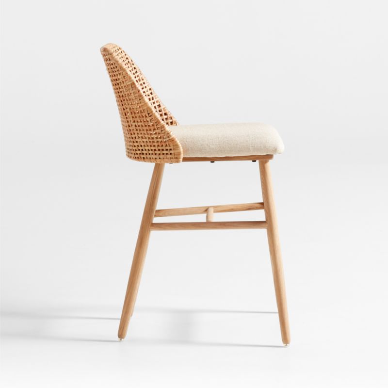 Astrid Upholstered Oak Wood and Rattan Counter Stool with Performance