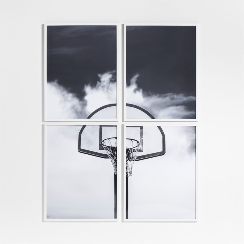 Black and White Basketball Hoop 4Piece Framed Wall Art Print Crate