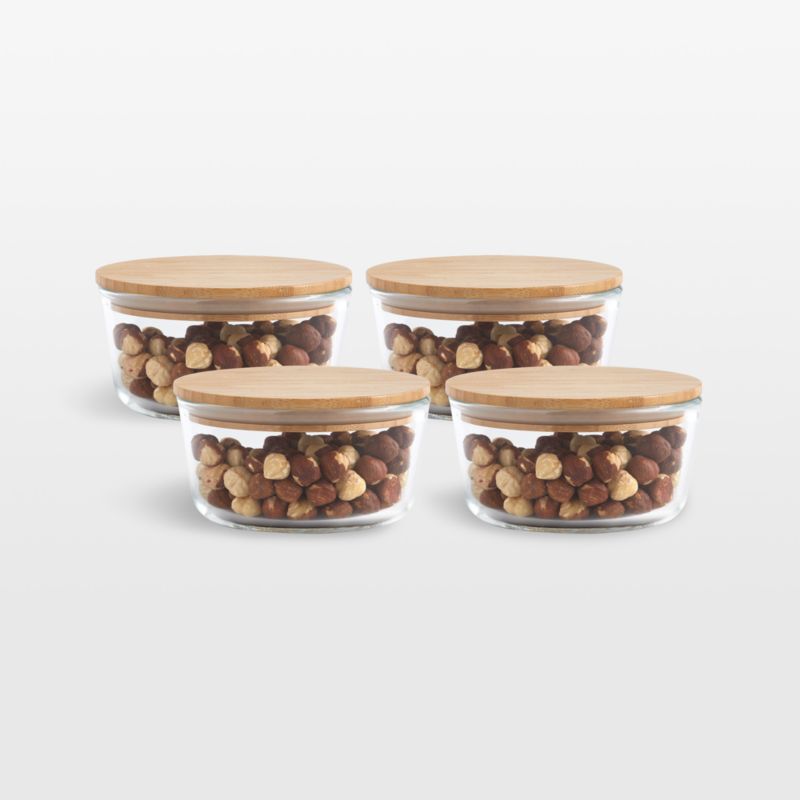 2Cup Round Glass Storage Containers with Bamboo Lids, Set of 4