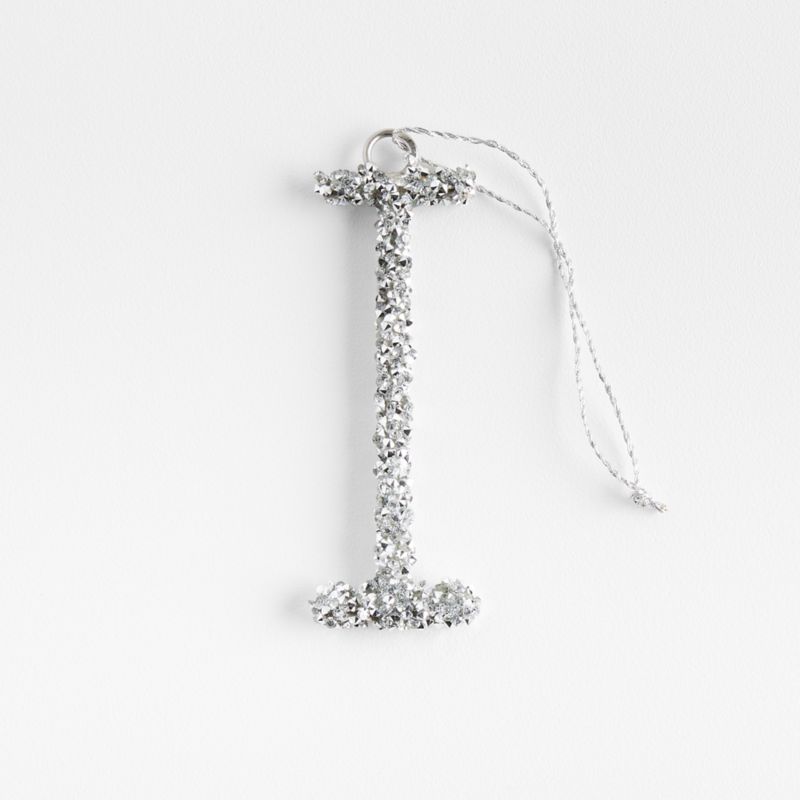 Silver Beaded "I" Letter Monogram Christmas Tree Ornament + Reviews