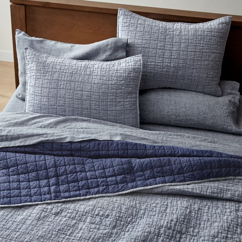 Blue Belgian Flax Linen Quilt Full/Queen + Reviews Crate & Barrel