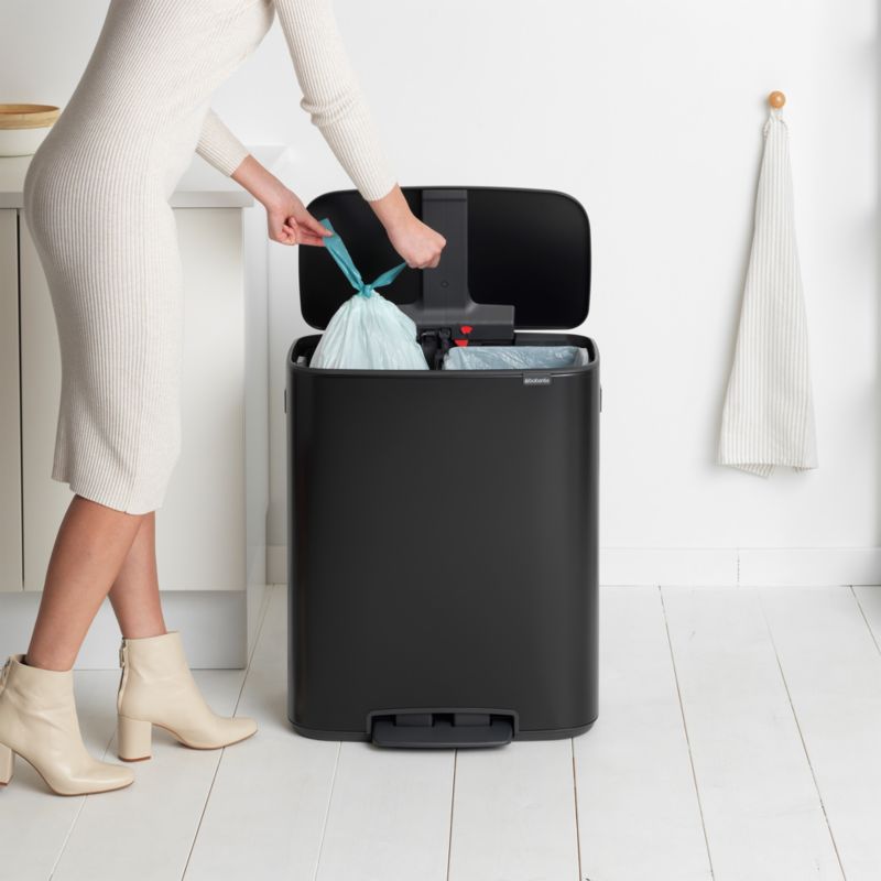 Brabantia Matte Black Bo Step On Dual Compartment Recycling Trash Can